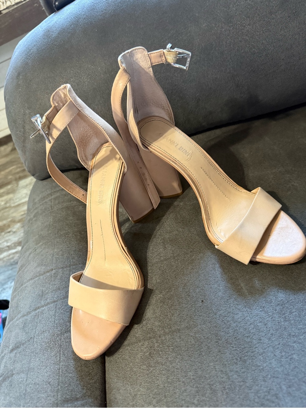 Gianni Bini Nude Open-Toe Block Heel Sandals
